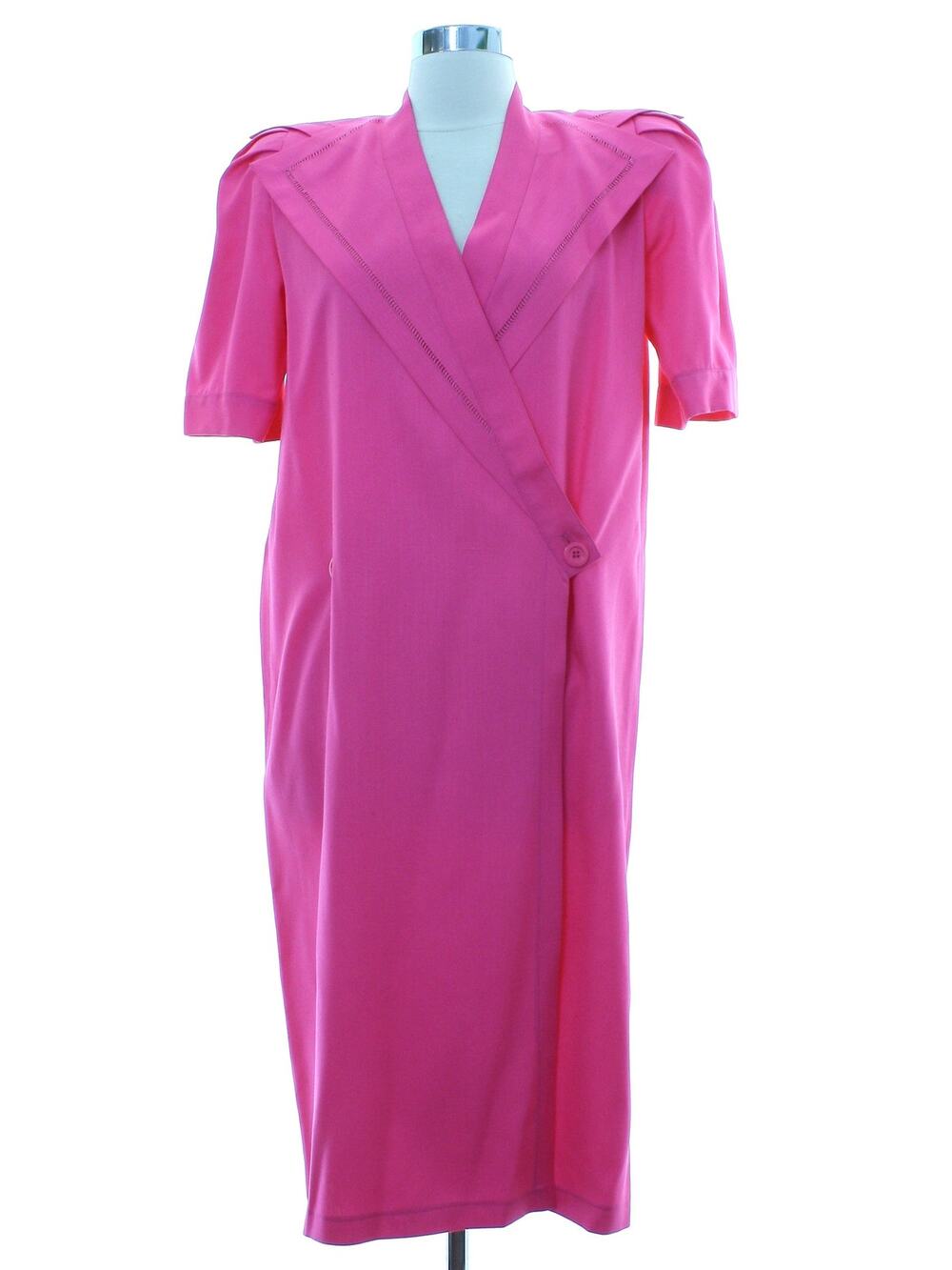 Vintage 80s Women's Small Harve Benard Pink Wrap Dress Rayon Midi Shoulder Pad